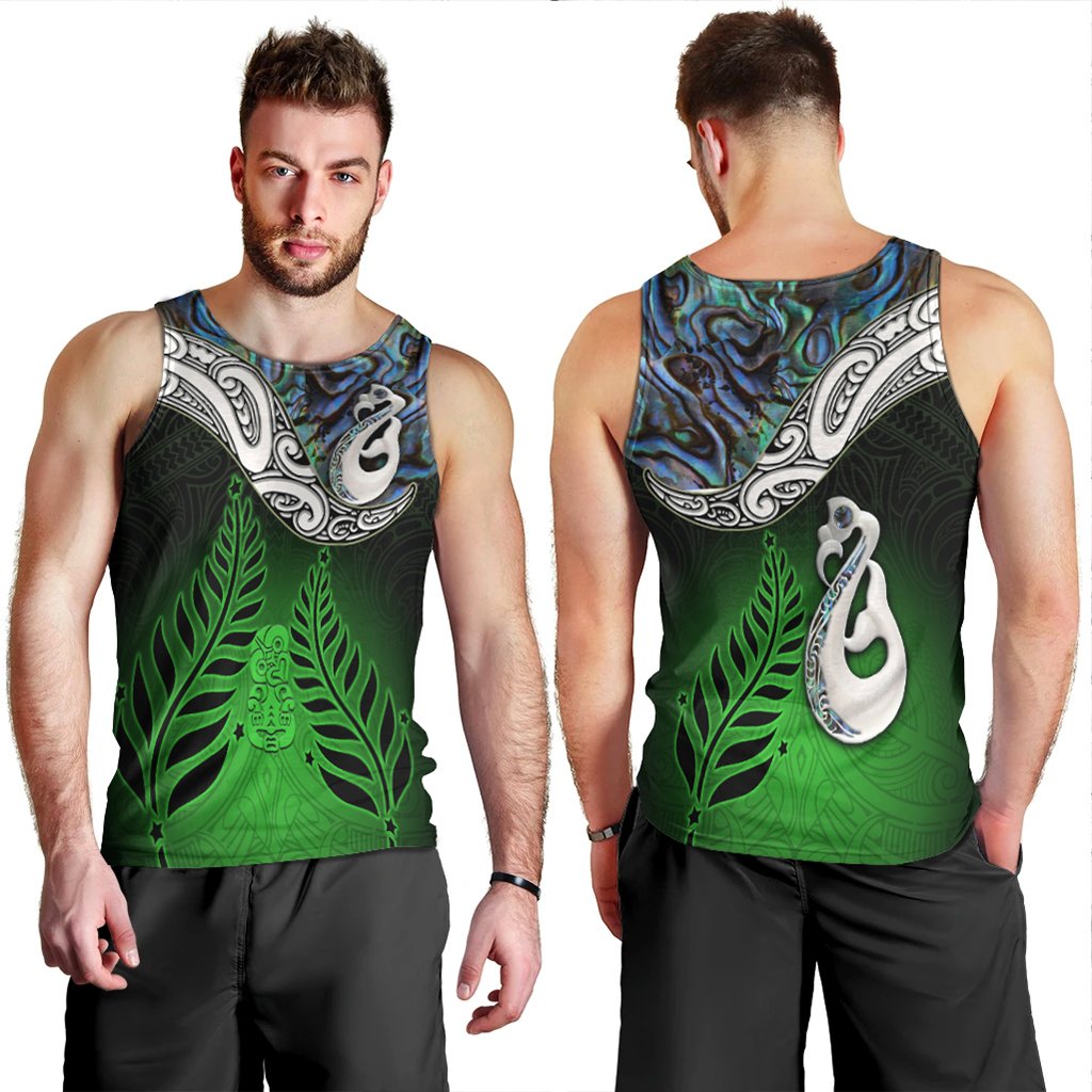 New Zealand Maori Men Tank Top Manaia Paua Shell Glitter Green