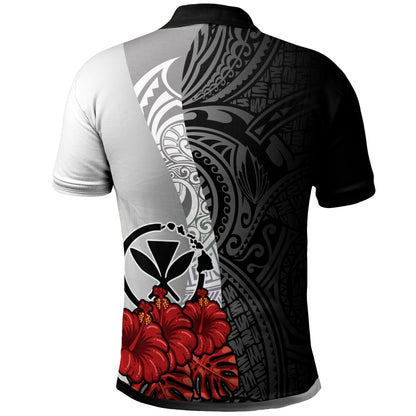Hawaii Polynesian Polo Shirt - Coat Of Arm With Hibiscus White
