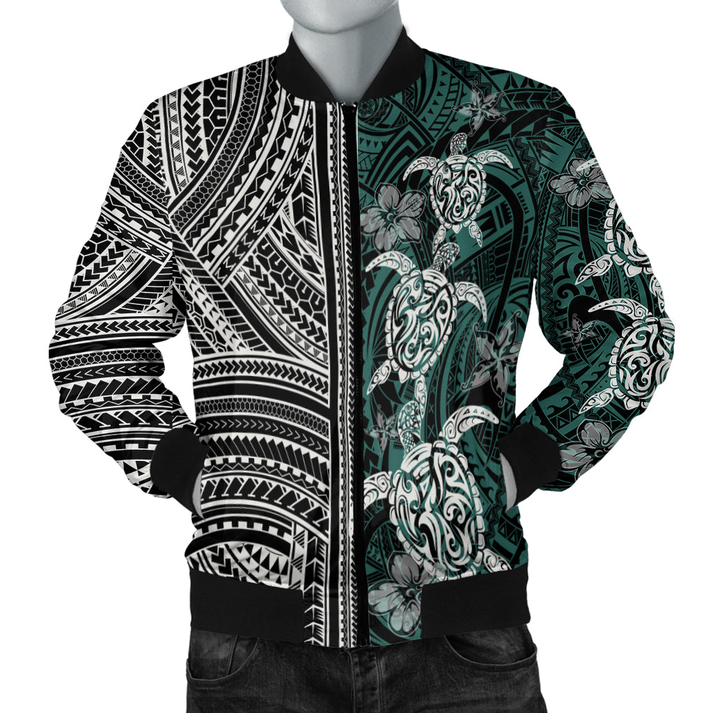 Polynesian Bomber Jacket Turtle With Ethnic Motives And Floral Elements