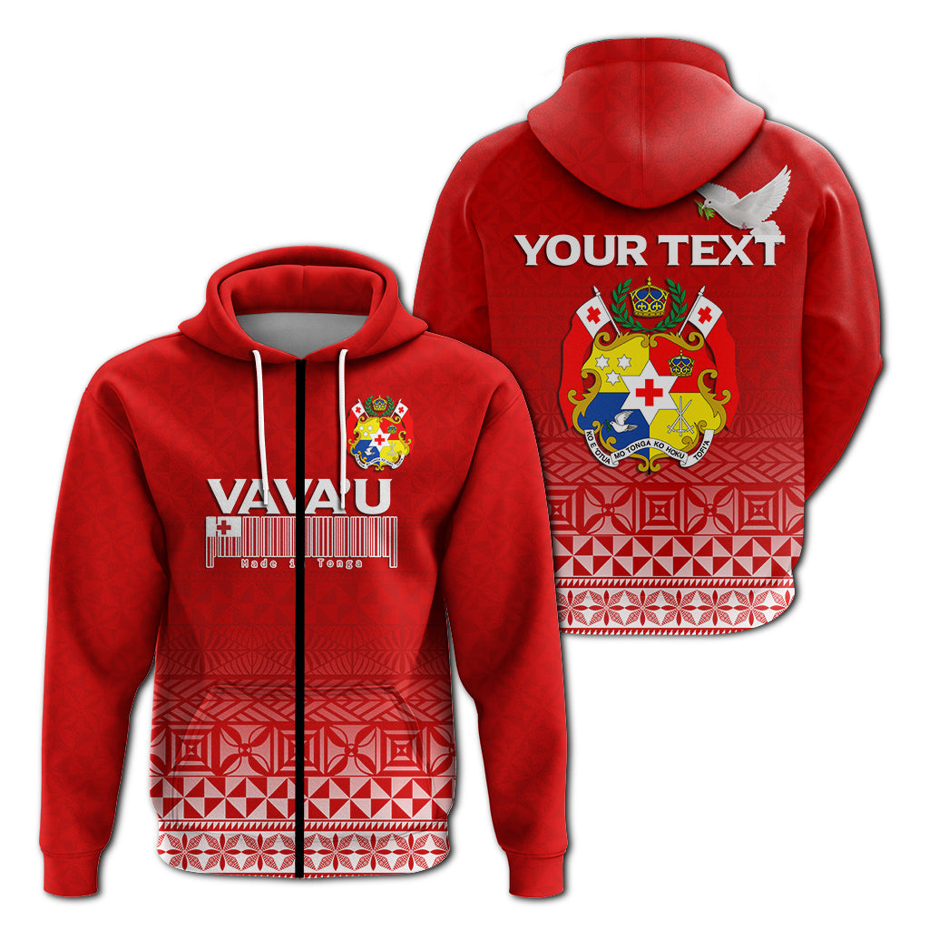 Custom Text Tonga Vavau Zip Hoodie Personalised Tongan Coat Of Arms Unisex Hoodie