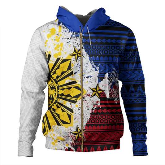 Philippines Hoodie Coat Of Arm Polynesian Pattern Style Zip Hoodie