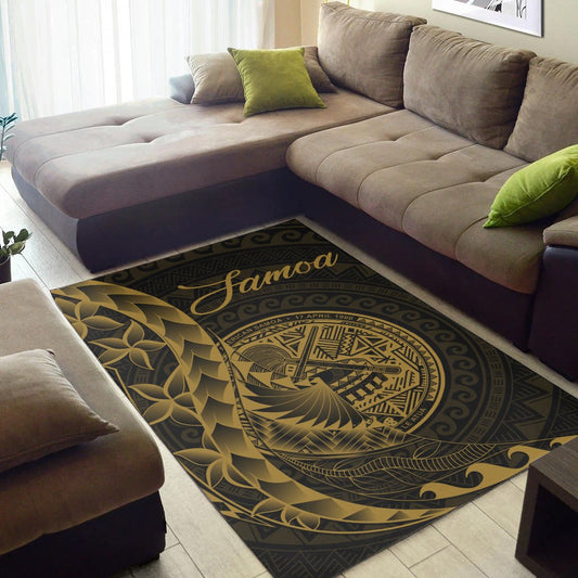 American Samoa Area Rug Polynesian Pattern Style Gold Color