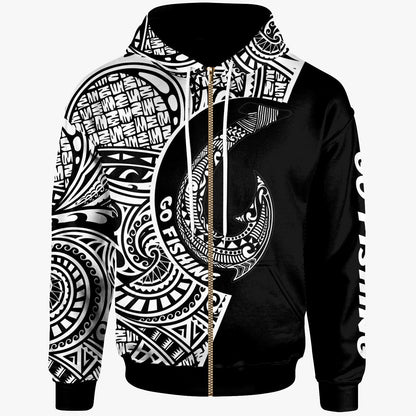Guam Zip All Over Print Hoodie Hook Tattoo Black Color