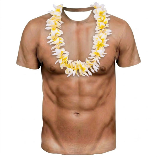 Funny Polynesian Abs Shirt Polynesian Yellow Flowers Necklace Printed T Shirt