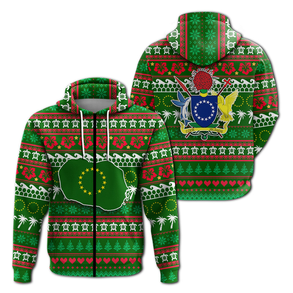 Cook Islands Christmas Zip Hoodie Ugly Christmas