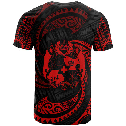 Tonga Polynesian Custom Personalised T - Shirt - Red Tribal Wave