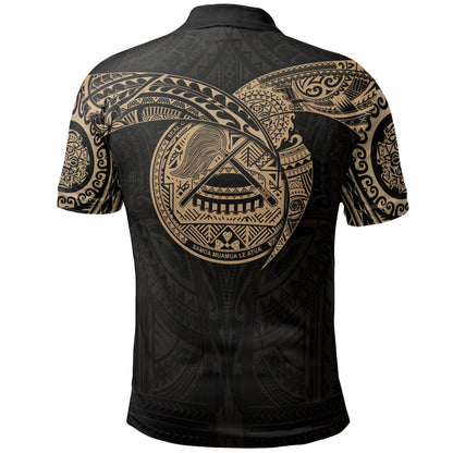 American Samoa Polynesian Polo Shirt - Gold Heart Shield