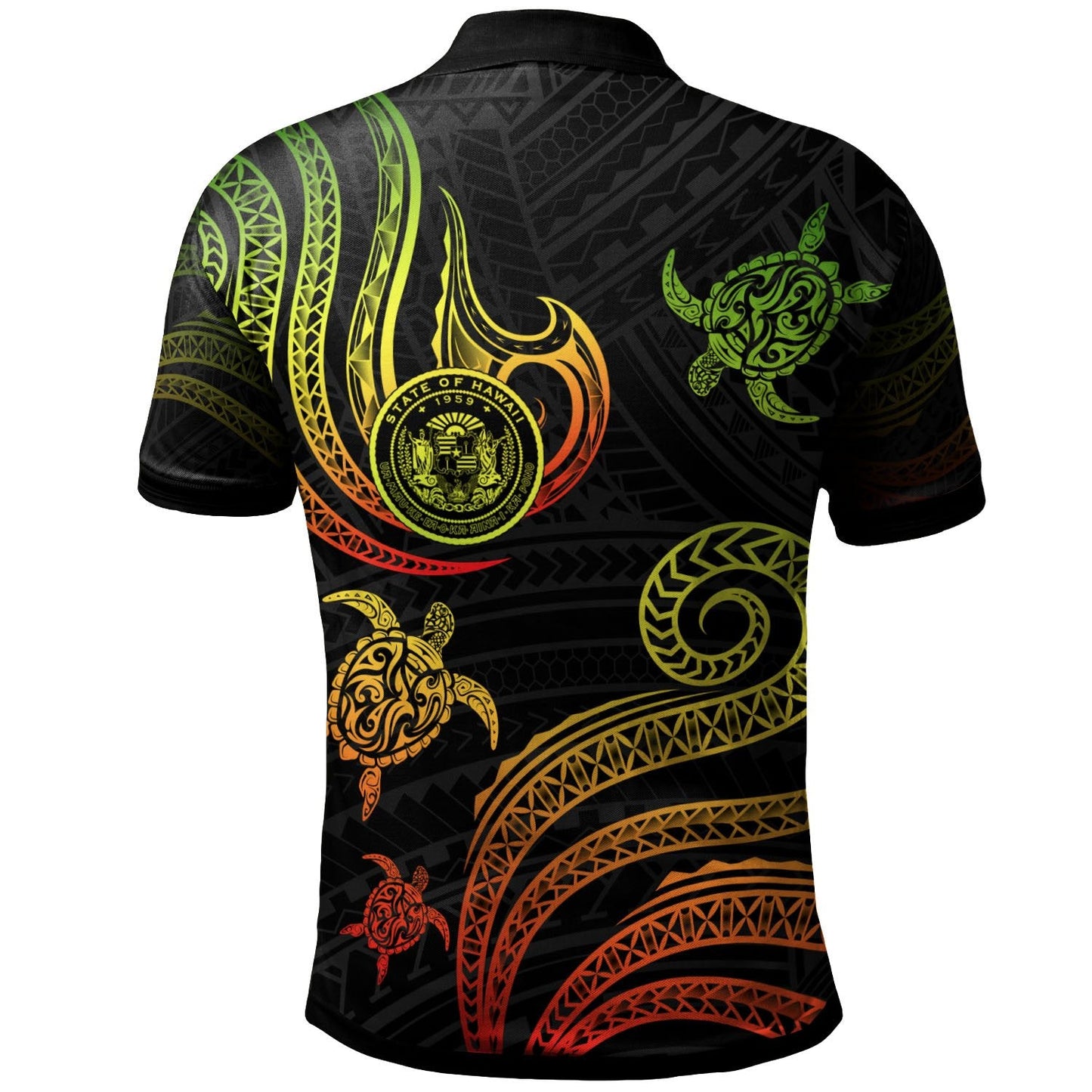 Hawaii Personalised Custom Polo Shirt - Polynesian Turtle With Pattern Reggae