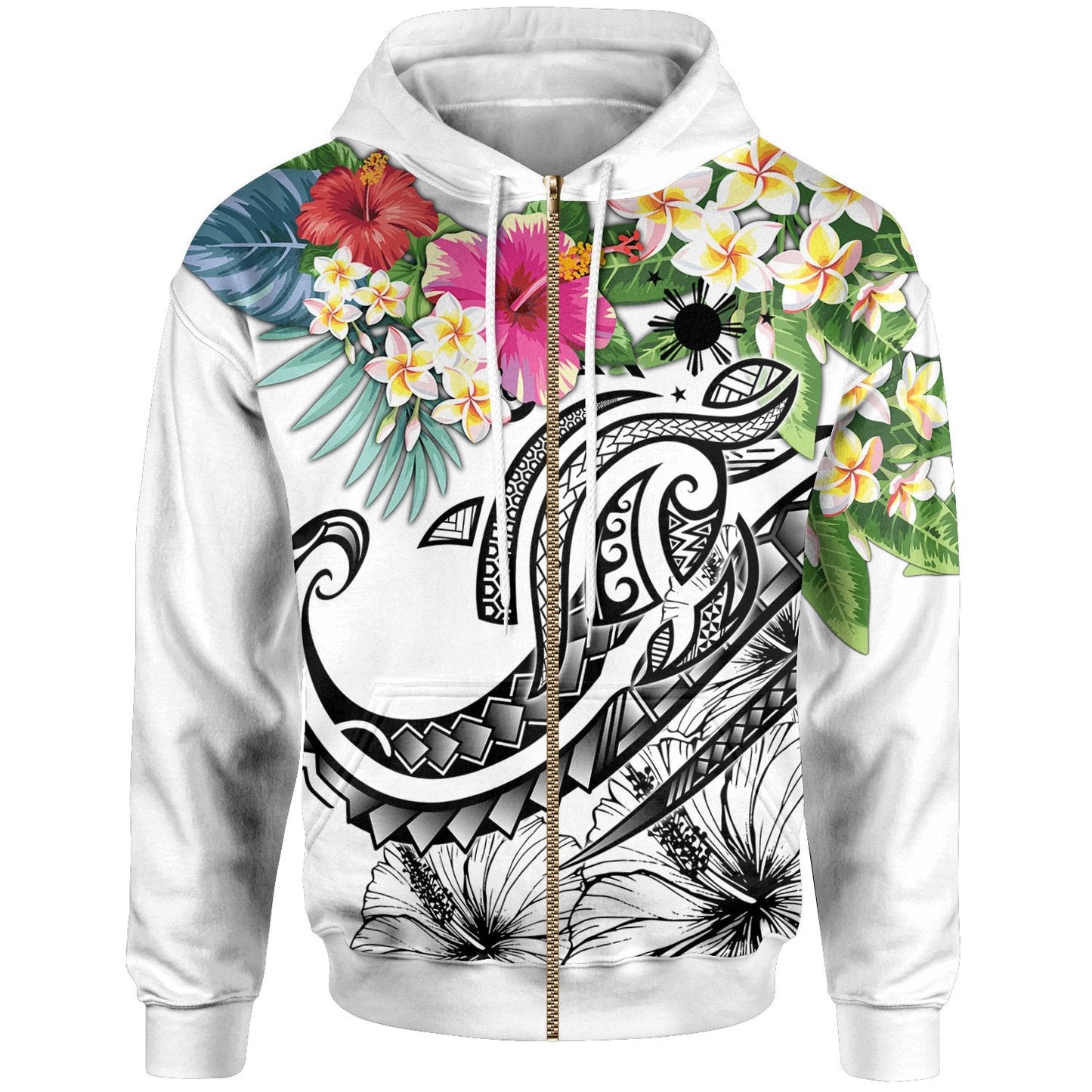 The Philippines Zip Up Hoodie Summer Plumeria White