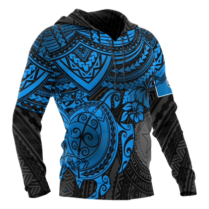Northern Mariana Islands Polynesian Hoodie Blue Turtle