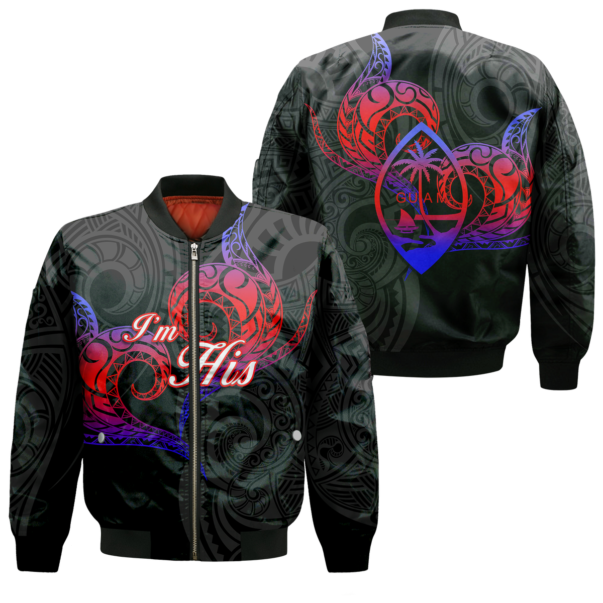 Valentine Day Guam Couple Im His Bomber Jacket Heart Tribal