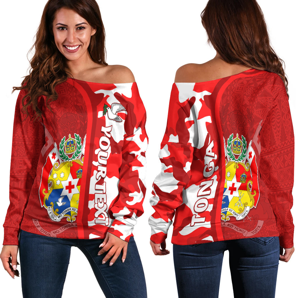 (Custom Personalised) Tonga Unique Off Shoulder Sweater Camouflage with Tongan Pattern