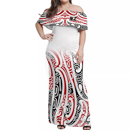 New Zealand Off Shoulder Long Dress Maori NZ Unique Red