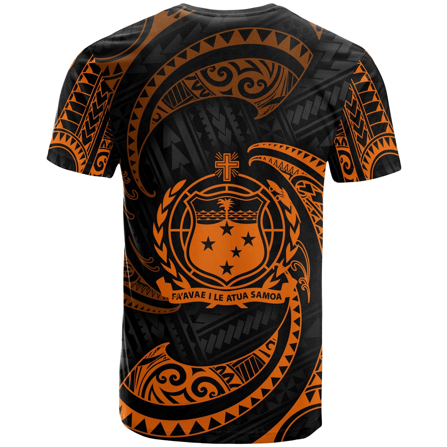 Samoa Polynesian All Over T - Shirt - Orange Tribal Wave