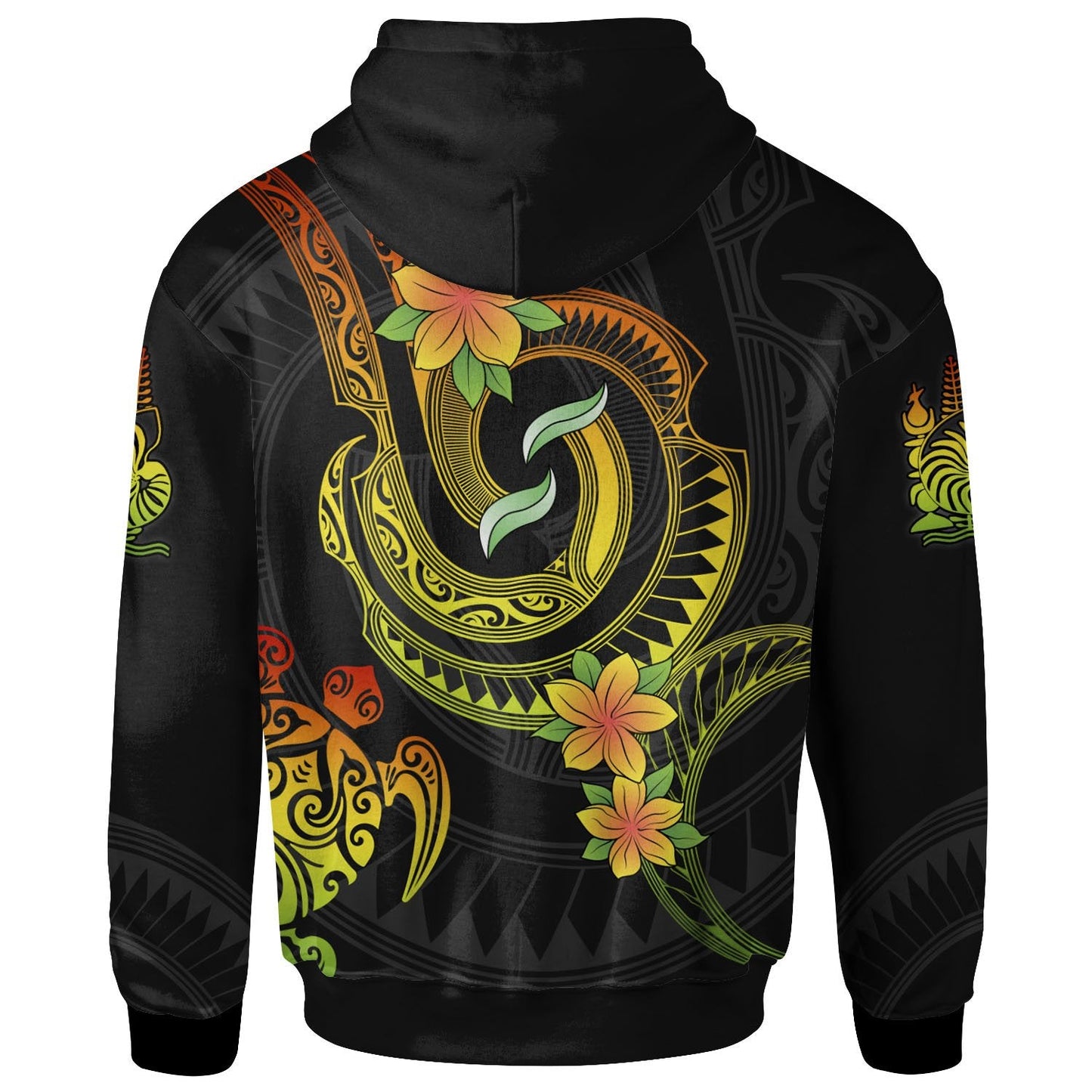 Custom Text New Caledonia Hoodie Personalised Reggae Plumeria Flowers with Spiral Patterns Zip Up Hoodie