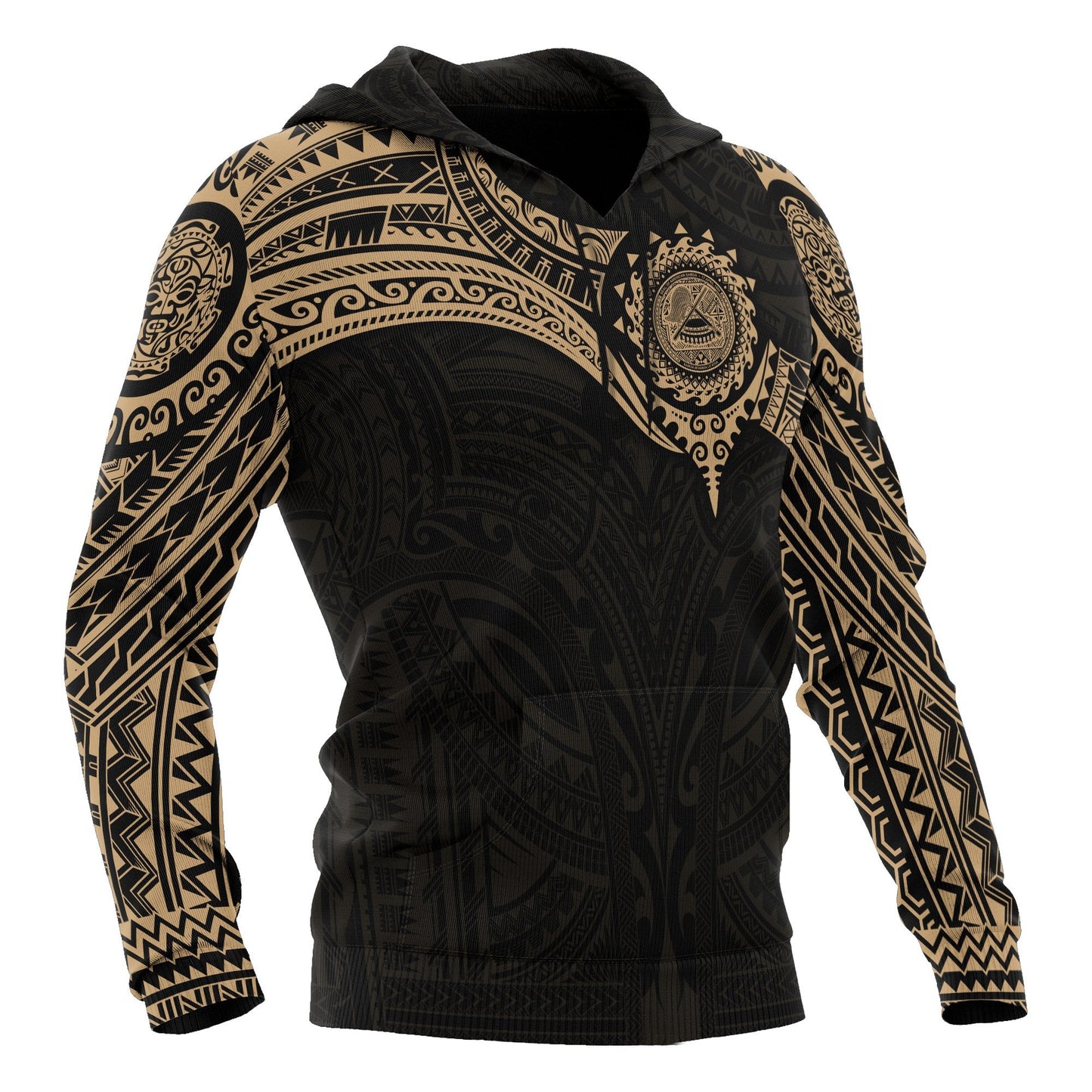 American Samoa Polynesian Hoodie Gold Heart Shield