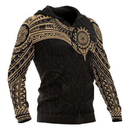 American Samoa Polynesian Hoodie Gold Heart Shield
