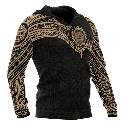 American Samoa Polynesian Hoodie Gold Heart Shield