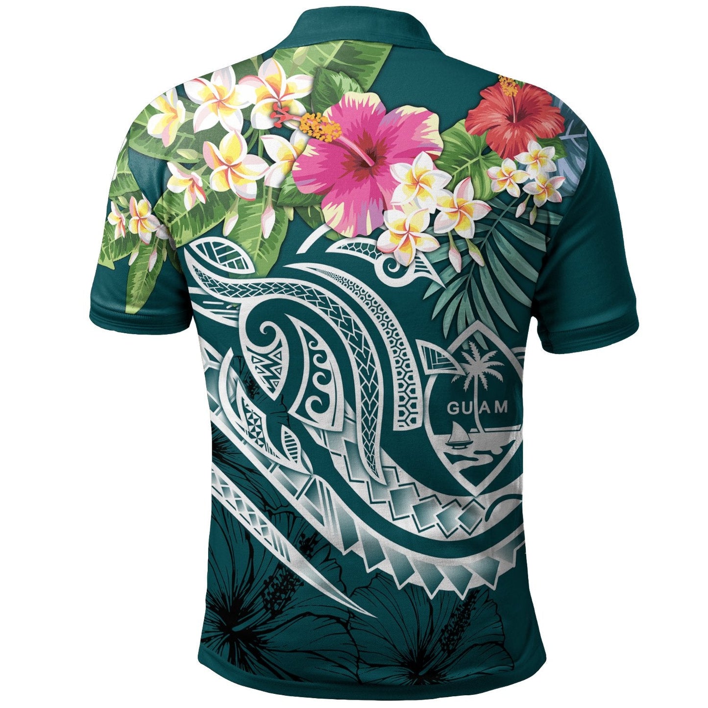 Guam Polynesian Polo - Summer Plumeria Turquoise