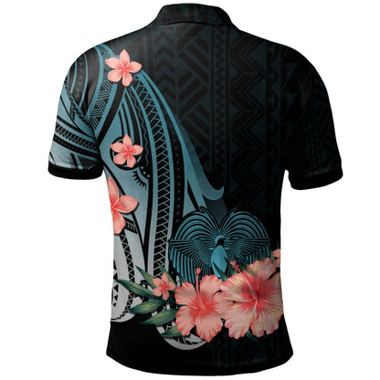 Papua New Guinea Personalised Custom Polo Shirt - Turquoise Polynesian Hibiscus Pattern Style