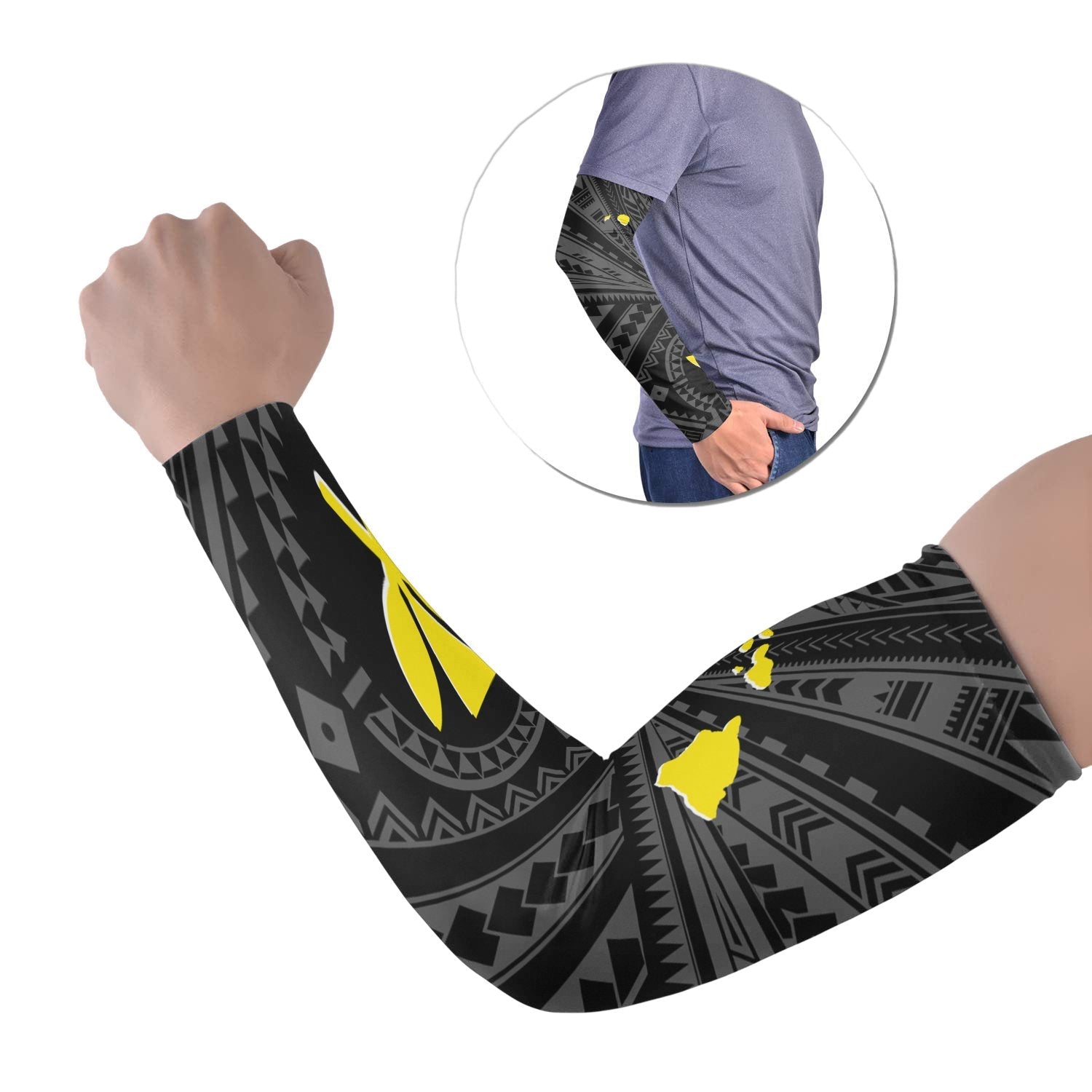 Hawaii Arm Sleeve - Hawaii Kanaka Maoli And Map ( Black)