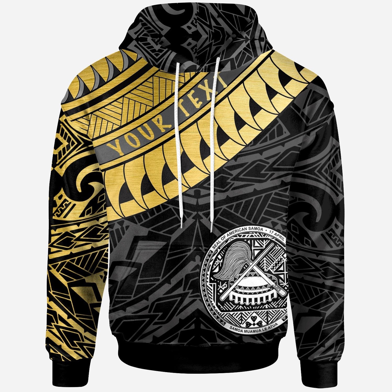 Custom Text American Samoa Custom Personalised Hoodie American Samoa Ginger Lei Pattern Gold