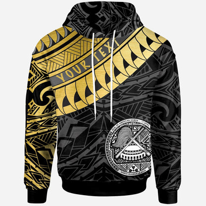 Custom Text American Samoa Custom Personalised Hoodie American Samoa Ginger Lei Pattern Gold