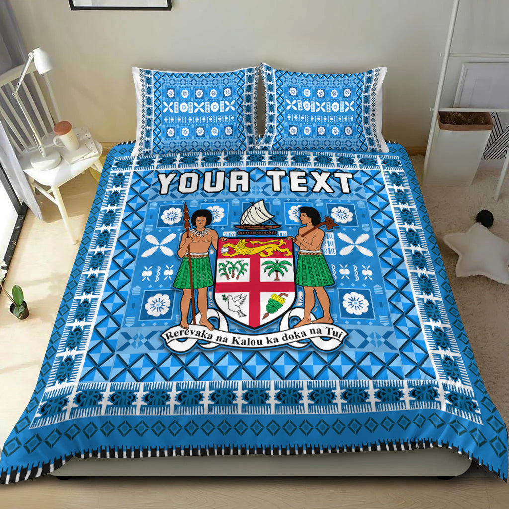 (Custom Personalised) Fiji Bedding Set Pattern Fijian Tapa Pattern Blue