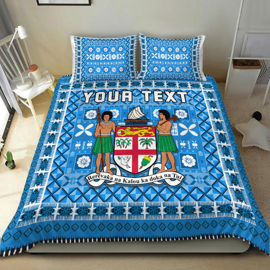 (Custom Personalised) Fiji Bedding Set Pattern Fijian Tapa Pattern Blue