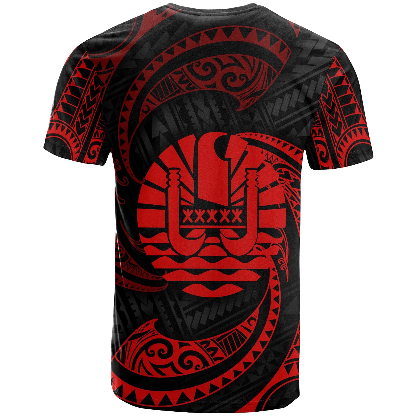 Tahiti Polynesian All Over T - Shirt - Red Tribal Wave
