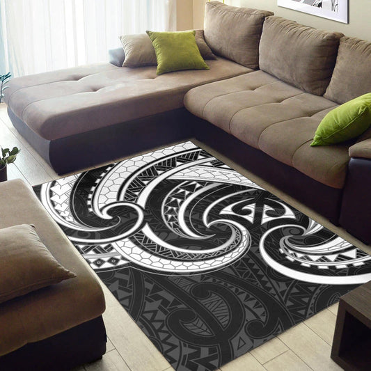 New Zealand Maori Mangopare Area Rug Polynesian White RLT14