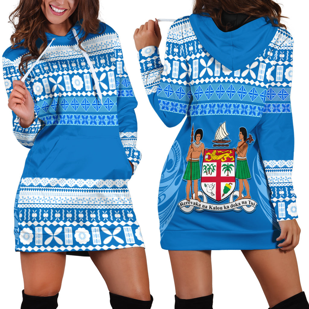 Bula Fiji Hoodie Dress Tapa Pattern
