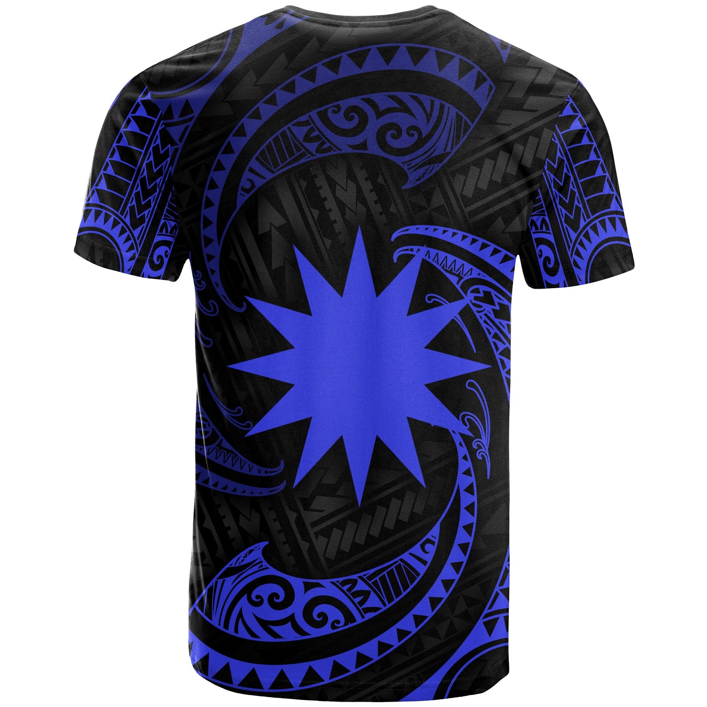 Nauru Polynesian Custom Personalised T - Shirt - Blue Tribal Wave