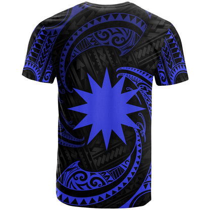 Nauru Polynesian Custom Personalised T - Shirt - Blue Tribal Wave