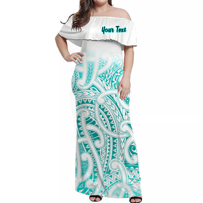 Custom Personalised New Zealand Off Shoulder Long Dress NZ Maori Turquoise