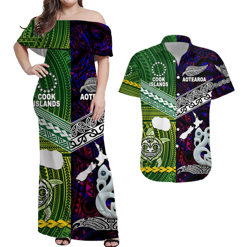 Matching Clothes For Couples New Zealand And Cook Islands Combo Dress And Shirt Together Purple