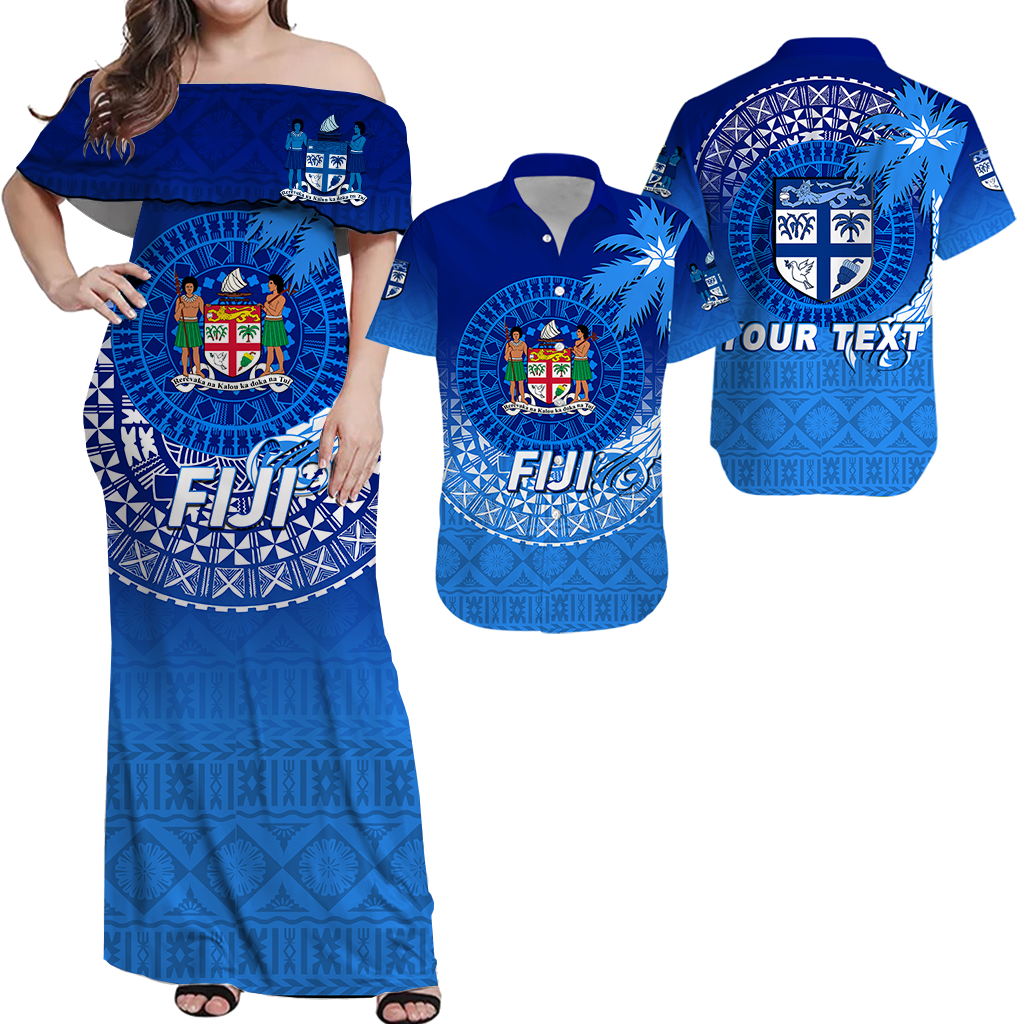 (Custom Personalised) Fiji Matching Outfit For Couple Tapa Tribal Coconut Tree Combo Dress And Hawaiian Shirt