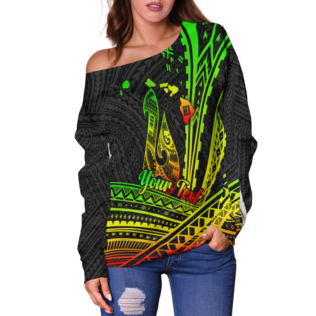 (Custom Personalised) Hawaii Fish Hook Polynesian Tribal Reggae Women Off Shoulder Sweater