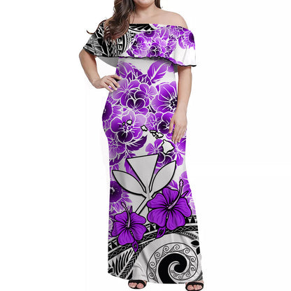 Hawaiian Matching Outfits For Couples Hawaii Combo Dress and Hawaiian Shirt Polynesian and Purple Hibiscus