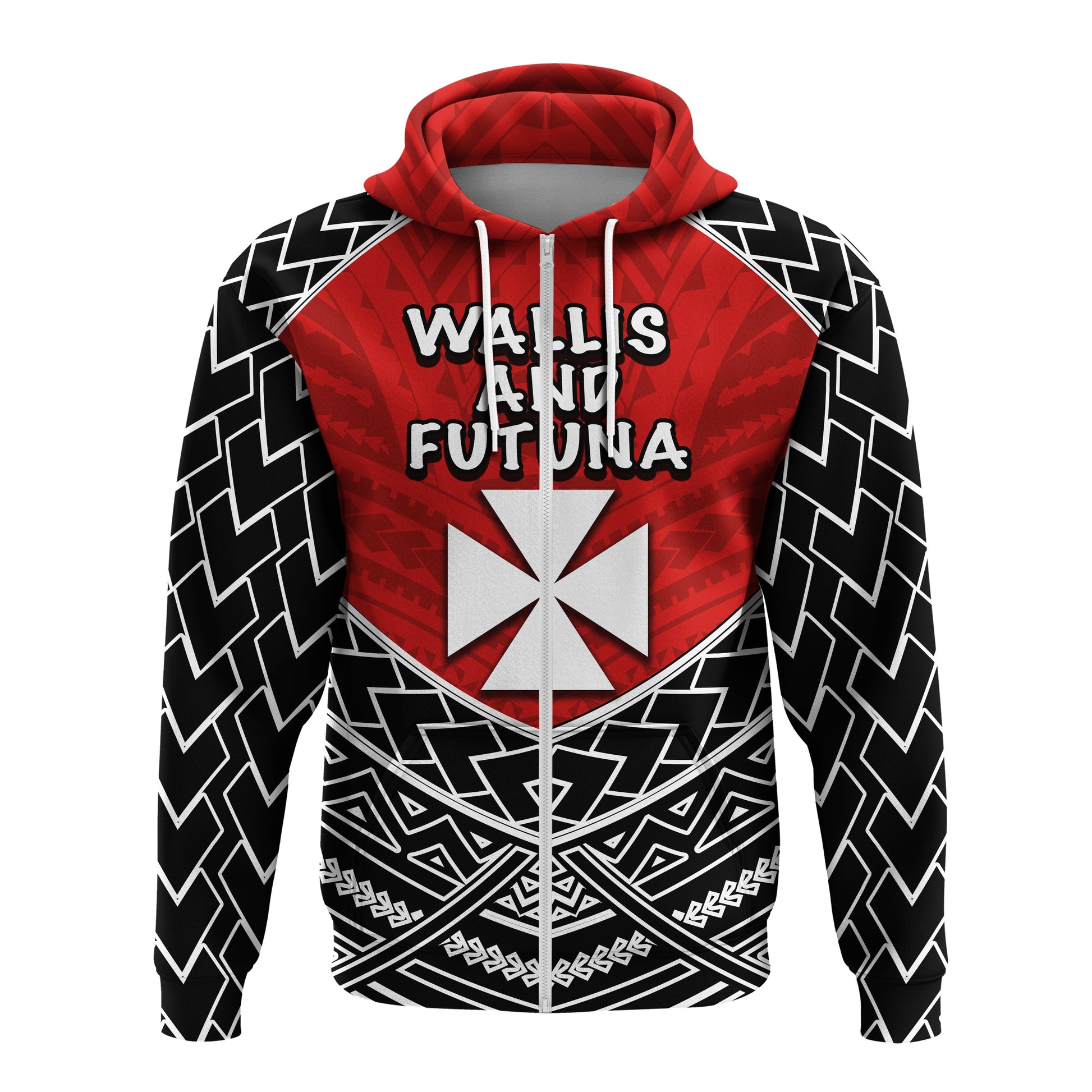 ( Personalised) Wallis And Futuna Zip up Hoodie Polynesian Tattoo