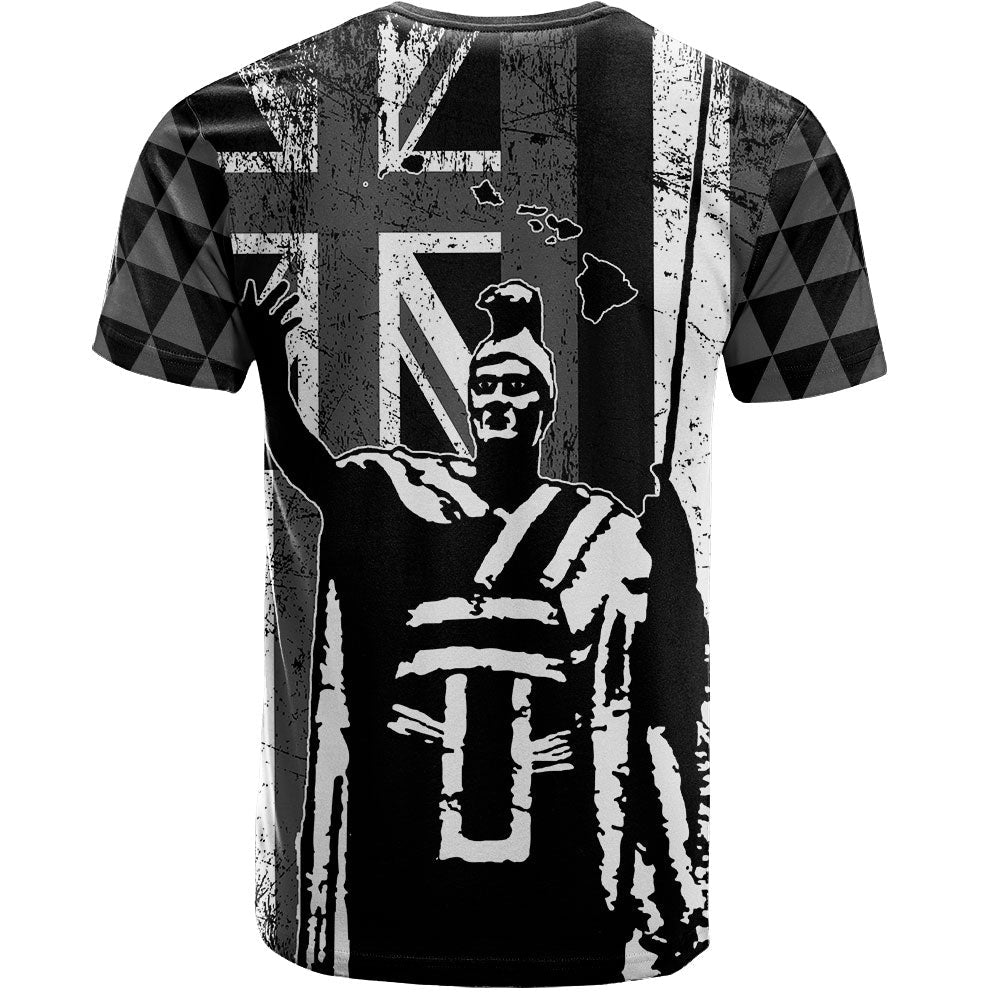 Vintage Hawaii T-Shirt King Kamehameha Flag Tribal Pride Black White Shirt