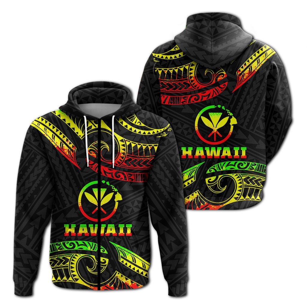 Hawaii Zip Up Hoodie Tribal Pattern Reggae