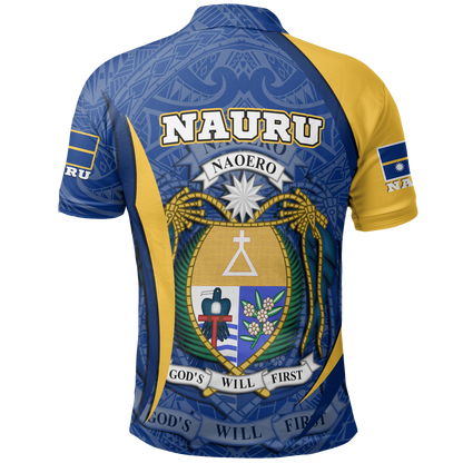 Nauru Polo Shirt - Nauru Flag Coat Of Arms Blue