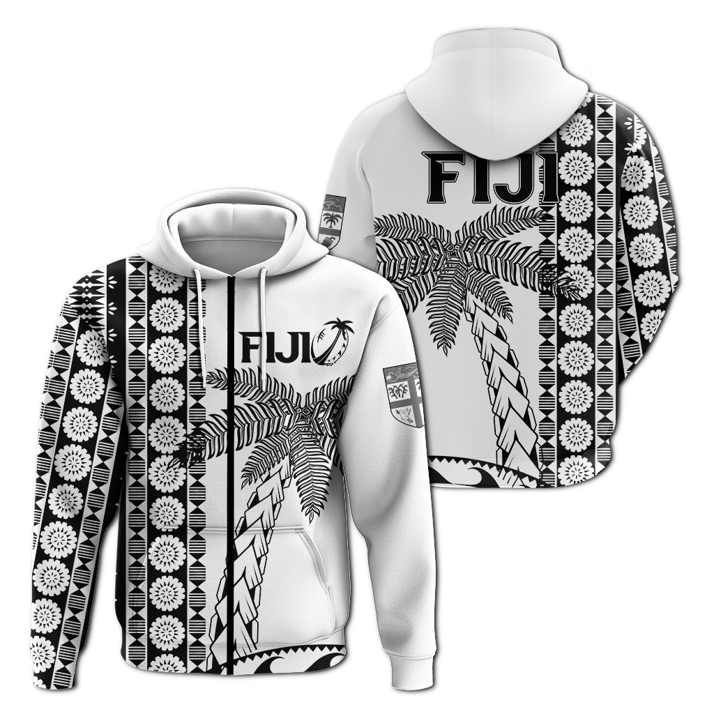 Fiji Rugby Zip Up Hoodie Coconut Tree With Tapa Pattern