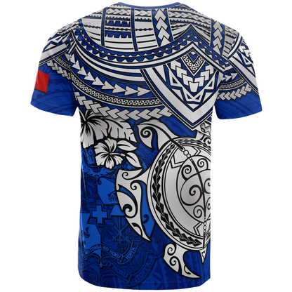 Tonga T - Shirt - Tonga Tonga Coat Of Arms Turtle Hibiscus Blue
