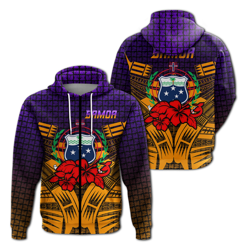 Samoa Zip Hoodie Hibiscus With Tribal