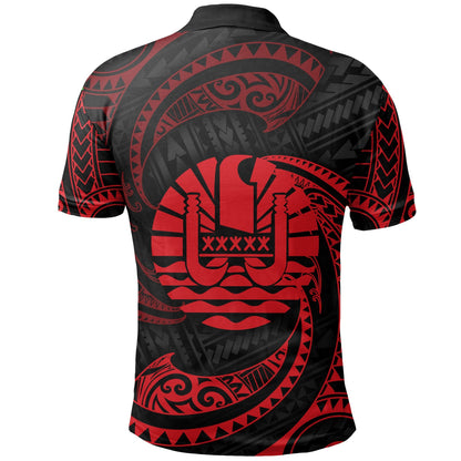 Tahiti Polynesian Custom Personalised Polo Shirt - Red Tribal Wave