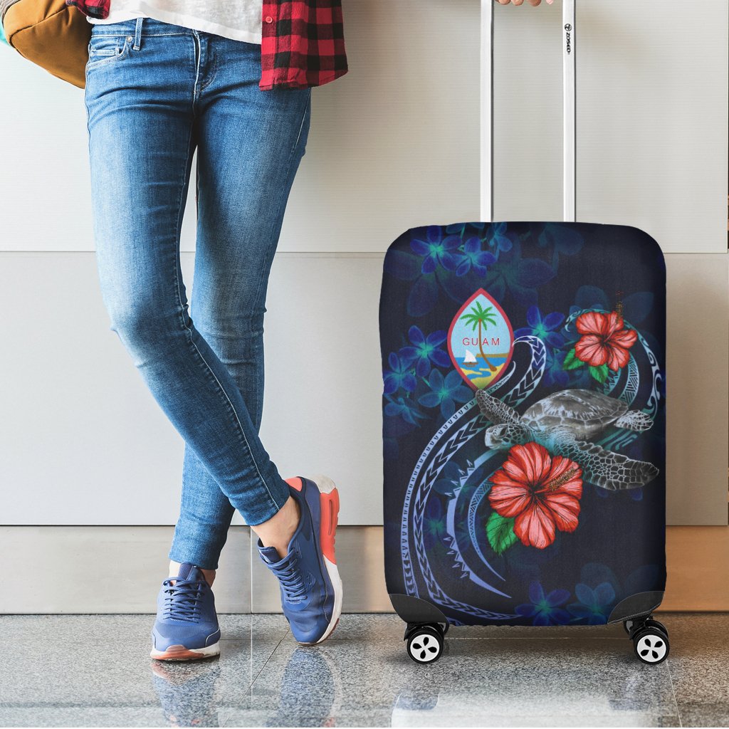 Guam Polynesian Luggage Cover Blue Turtle Hibiscus