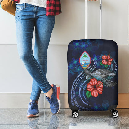 Guam Polynesian Luggage Cover Blue Turtle Hibiscus