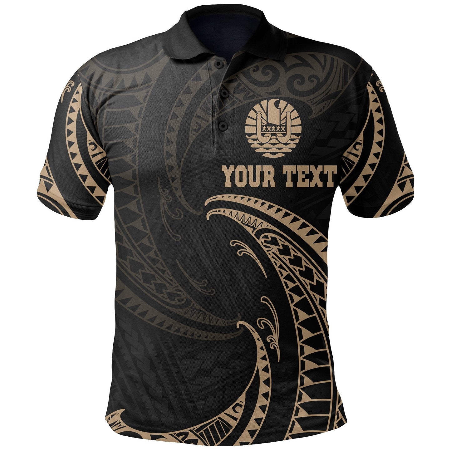 Tahiti Polynesian Custom Personalised Polo Shirt - Gold Tribal Wave